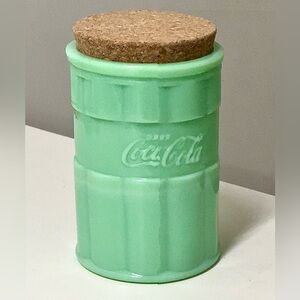 Vtg Cork Topped Officially Licensed Coca Cola Jadeite Glass Jar